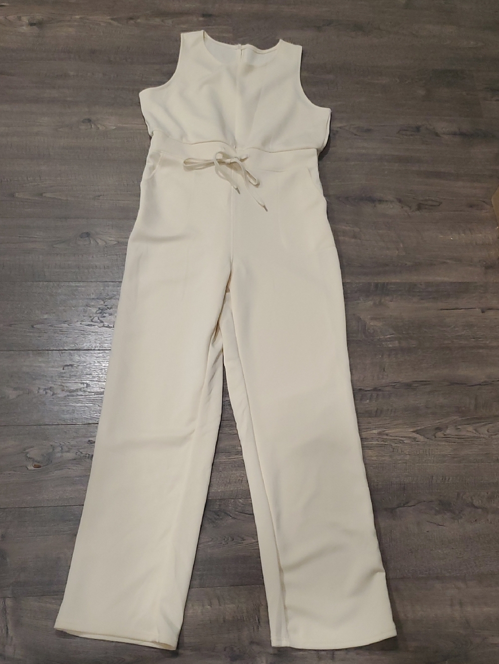 Sleeveless Cream Tie-Waist Wide-Leg Jumpsuit